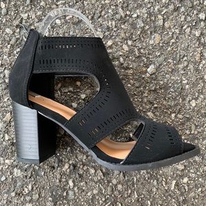 Top Moda Black Nubuck 3” Open Toe Block Heel
